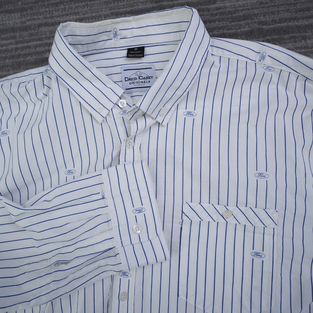 David Carey Originals Ford Shirt Men Button Down Long Sleeve Striped Logos 3XL